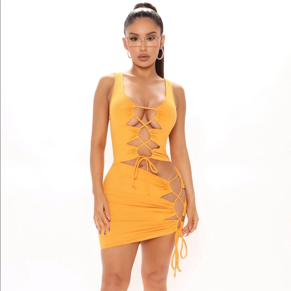 Electric ribbed mini dress